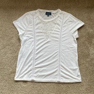 ModCloth white tshirt with lace v detail, size large